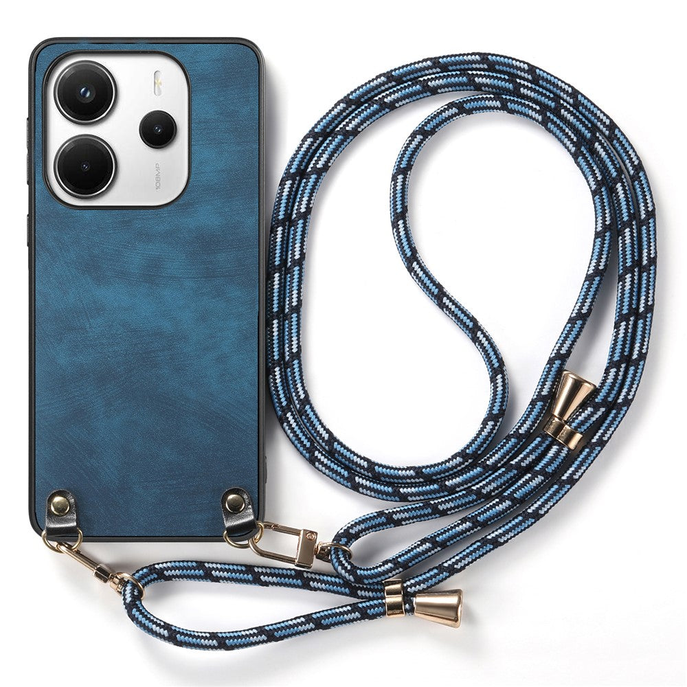For Xiaomi Redmi Note 14 4G (163.25mm) Retro Leather Phone Back Cover with Adjustable Strap