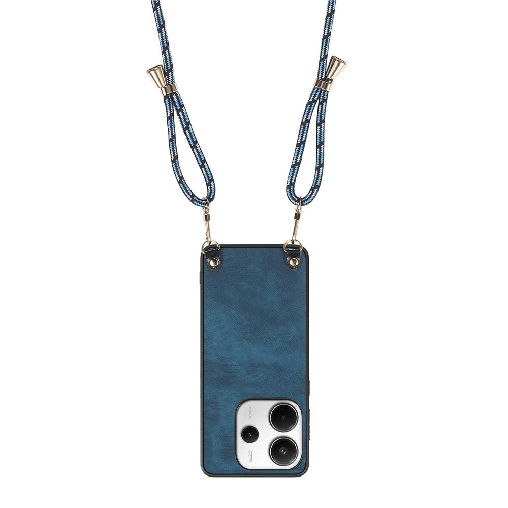 For Xiaomi Redmi Note 14 4G (163.25mm) Retro Leather Phone Back Cover with Adjustable Strap