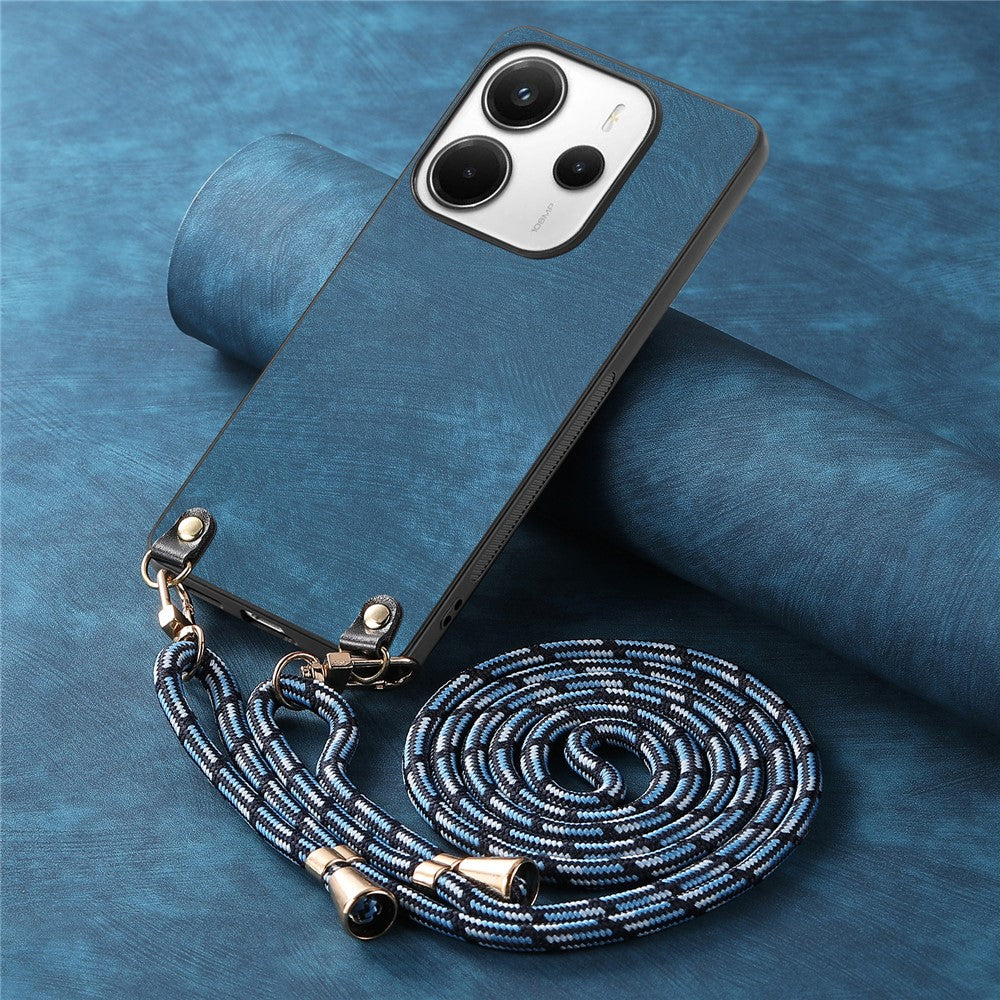 For Xiaomi Redmi Note 14 4G (163.25mm) Retro Leather Phone Back Cover with Adjustable Strap