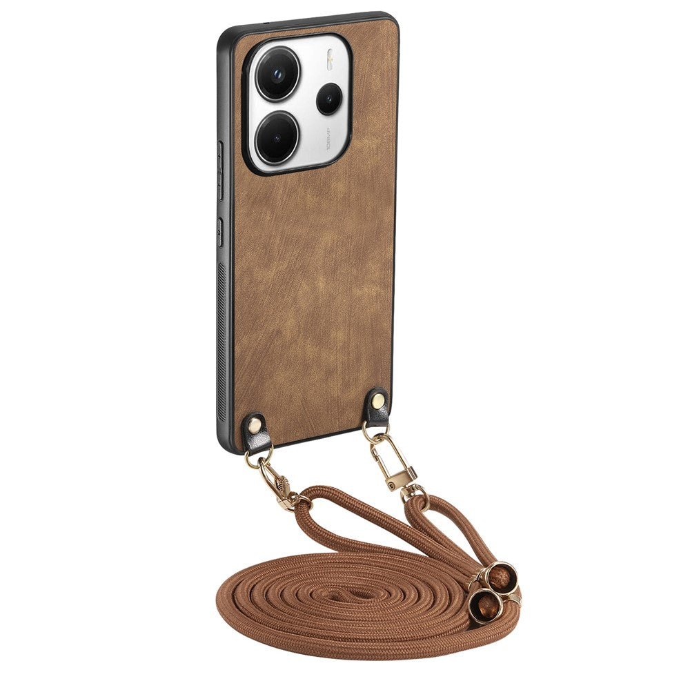For Xiaomi Redmi Note 14 4G (163.25mm) Retro Leather Phone Back Cover with Adjustable Strap