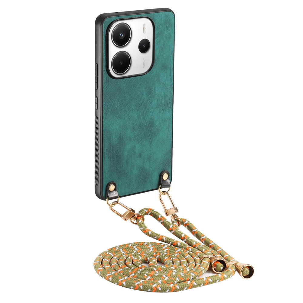 For Xiaomi Redmi Note 14 4G (163.25mm) Retro Leather Phone Back Cover with Adjustable Strap