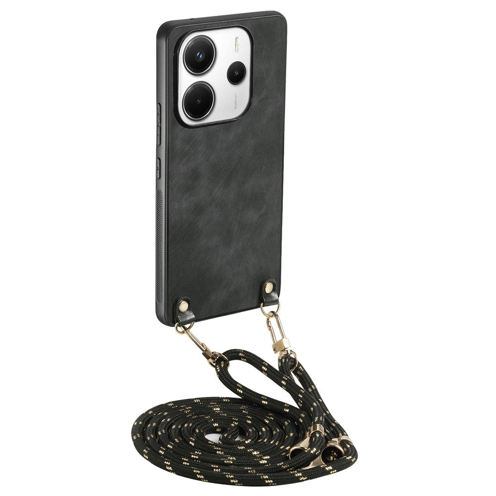 For Xiaomi Redmi Note 14 4G (163.25mm) Retro Leather Phone Back Cover with Adjustable Strap