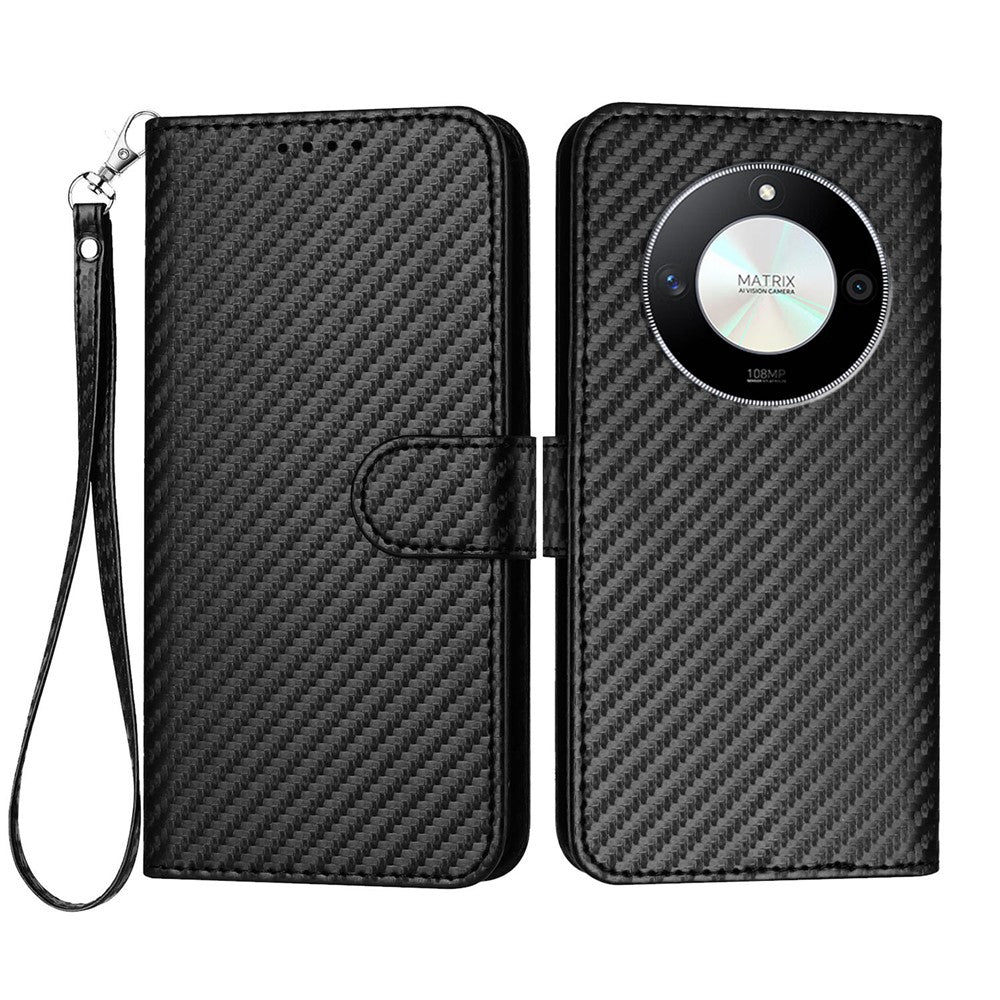 Honor X9b 5G / Honor Magic6 Lite 5G / Honor X50 GT 5G / Honor X50 Pro 5G / Honor X50 5G-pungcover med rem, lædercover med kulfibertekstur