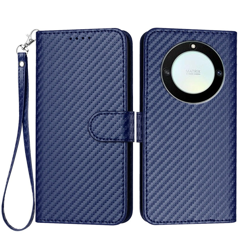 For Honor X9a 5G / Honor Magic5 Lite 5G / Honor X40 5G Wallet Case with Strap Carbon Fiber Texture Leather Mobile Cover