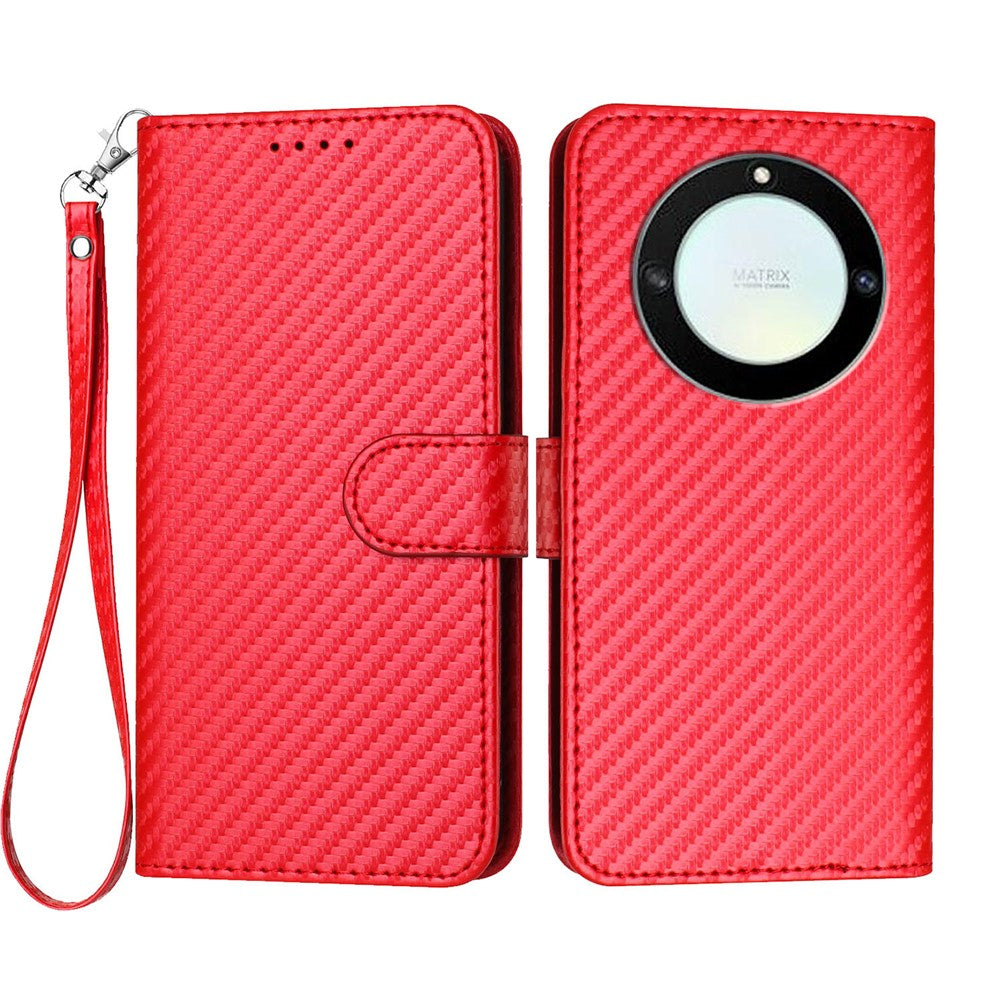 For Honor X9a 5G / Honor Magic5 Lite 5G / Honor X40 5G Wallet Case with Strap Carbon Fiber Texture Leather Mobile Cover