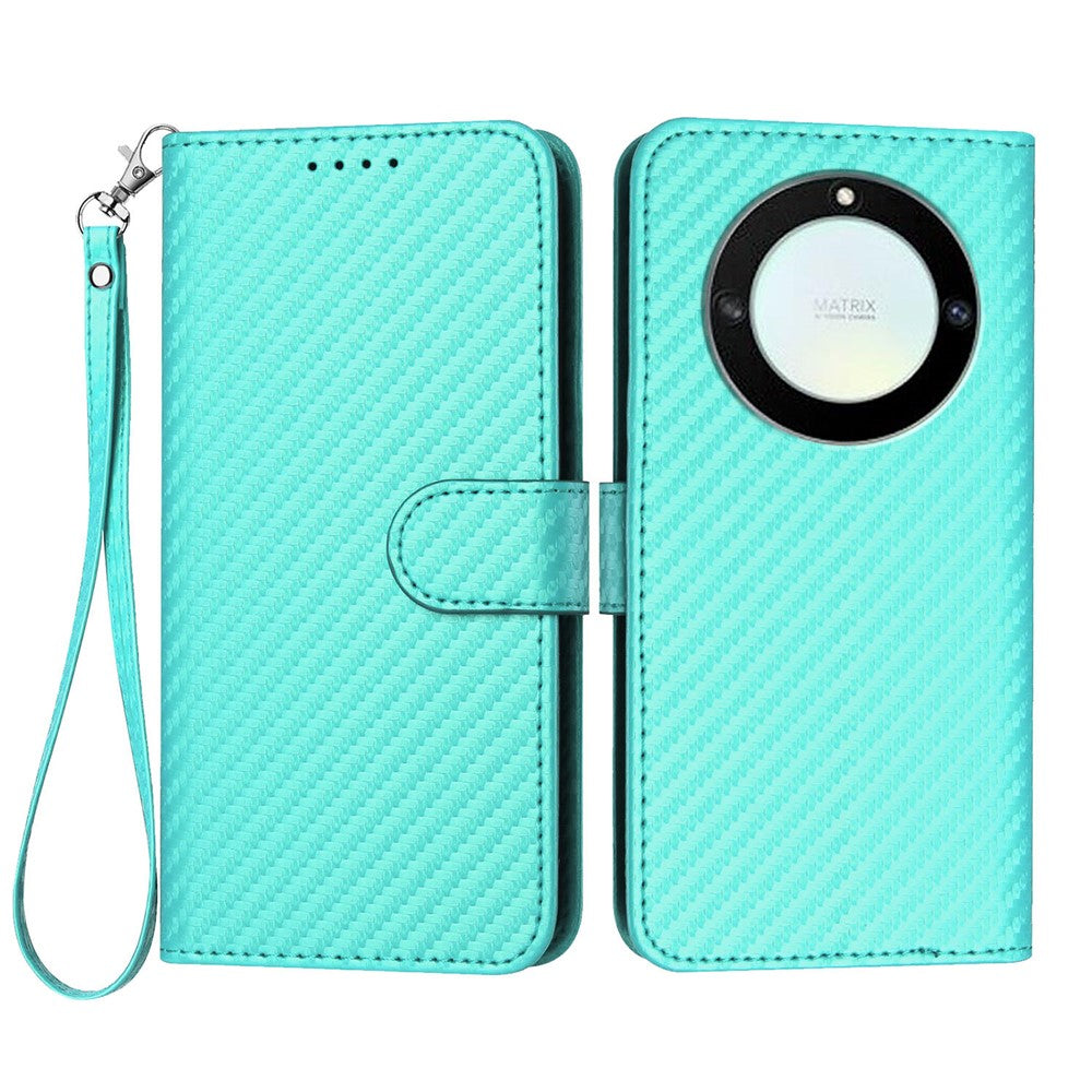 For Honor X9a 5G / Honor Magic5 Lite 5G / Honor X40 5G Wallet Case with Strap Carbon Fiber Texture Leather Mobile Cover