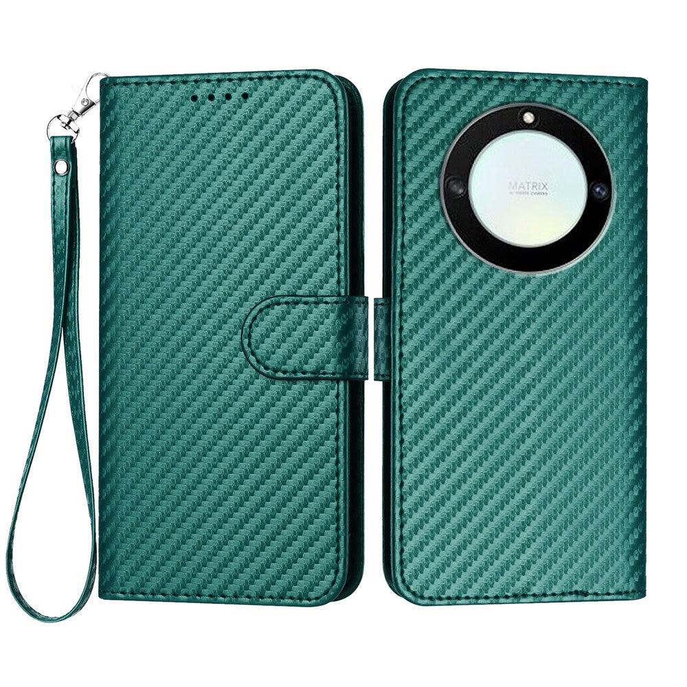 For Honor X9a 5G / Honor Magic5 Lite 5G / Honor X40 5G Wallet Case with Strap Carbon Fiber Texture Leather Mobile Cover