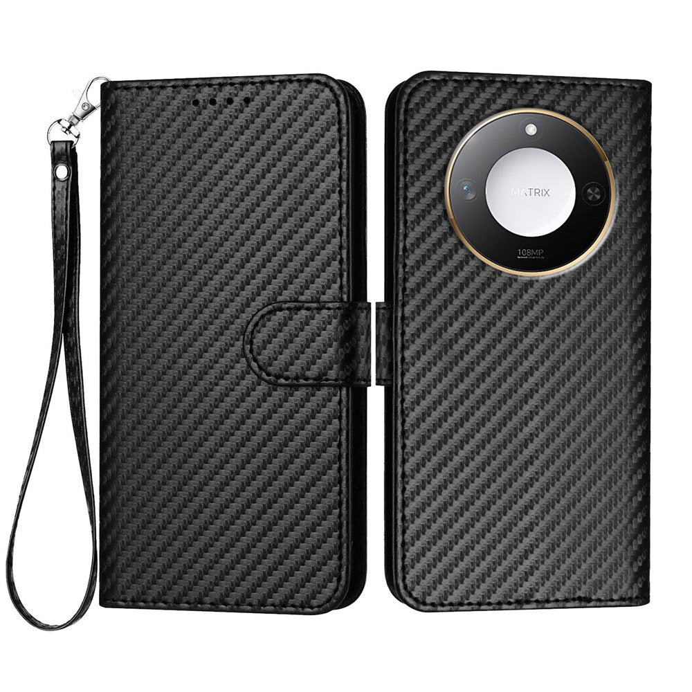 For Honor X60 5G / Honor X9c Smart 5G Wallet Case with Strap Carbon Fiber Texture Leather Mobile Cover