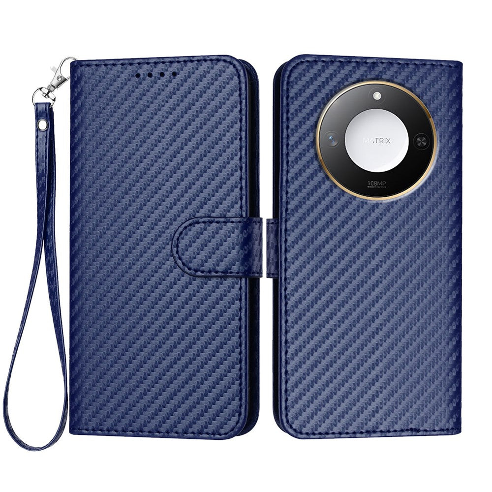 For Honor X60 5G / Honor X9c Smart 5G Wallet Case with Strap Carbon Fiber Texture Leather Mobile Cover