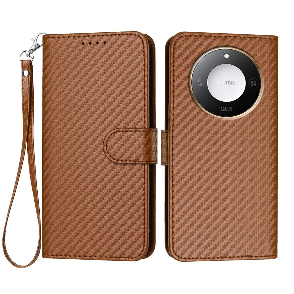 For Honor X60 5G / Honor X9c Smart 5G Wallet Case with Strap Carbon Fiber Texture Leather Mobile Cover