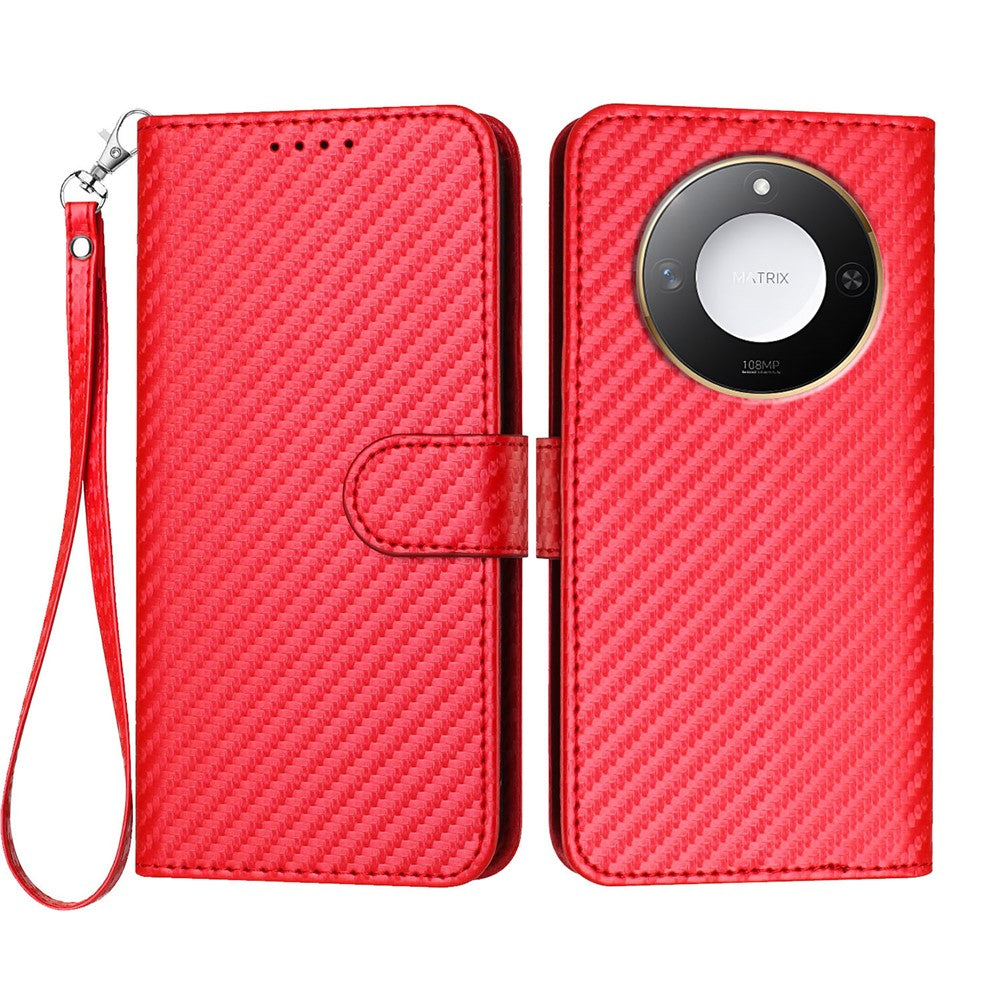 For Honor X60 5G / Honor X9c Smart 5G Wallet Case with Strap Carbon Fiber Texture Leather Mobile Cover