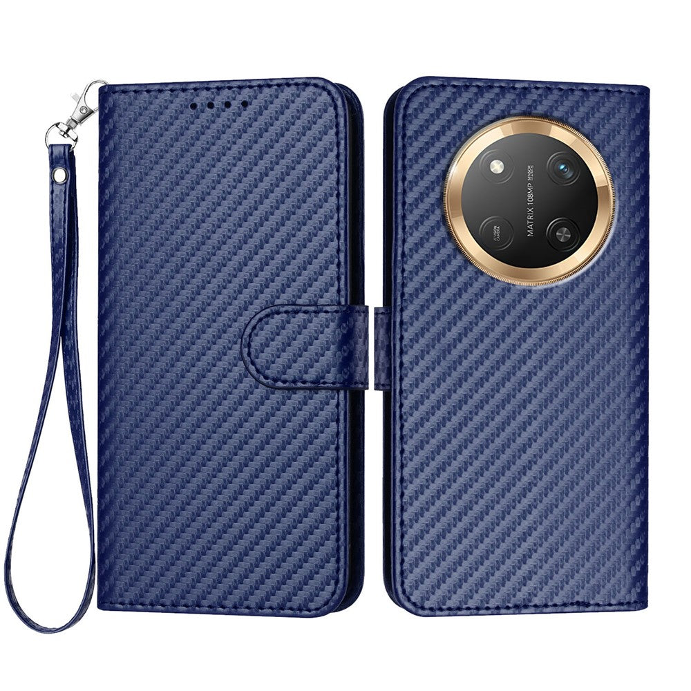 For Honor X60 Pro 5G / Honor Magic7 Lite 5G / Honor X9c 5G Wallet Case with Strap Carbon Fiber Texture Leather Mobile Cover