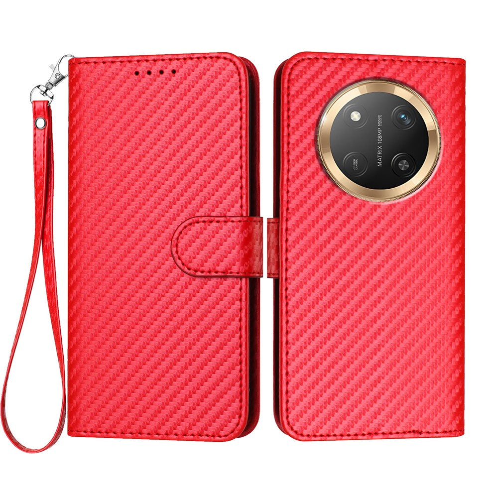 For Honor X60 Pro 5G / Honor Magic7 Lite 5G / Honor X9c 5G Wallet Case with Strap Carbon Fiber Texture Leather Mobile Cover