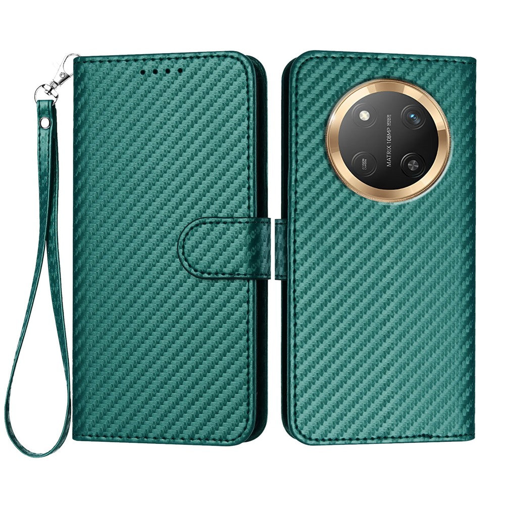 For Honor X60 Pro 5G / Honor Magic7 Lite 5G / Honor X9c 5G Wallet Case with Strap Carbon Fiber Texture Leather Mobile Cover