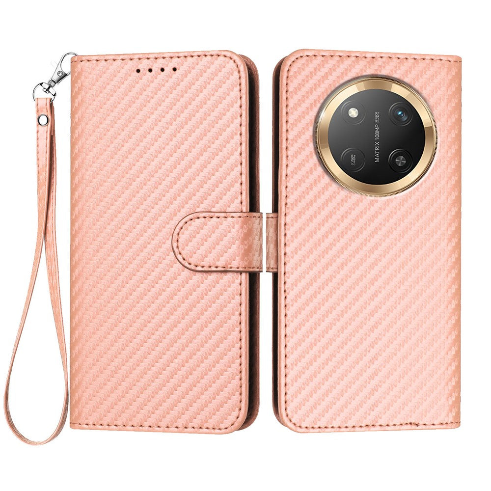 For Honor X60 Pro 5G / Honor Magic7 Lite 5G / Honor X9c 5G Wallet Case with Strap Carbon Fiber Texture Leather Mobile Cover
