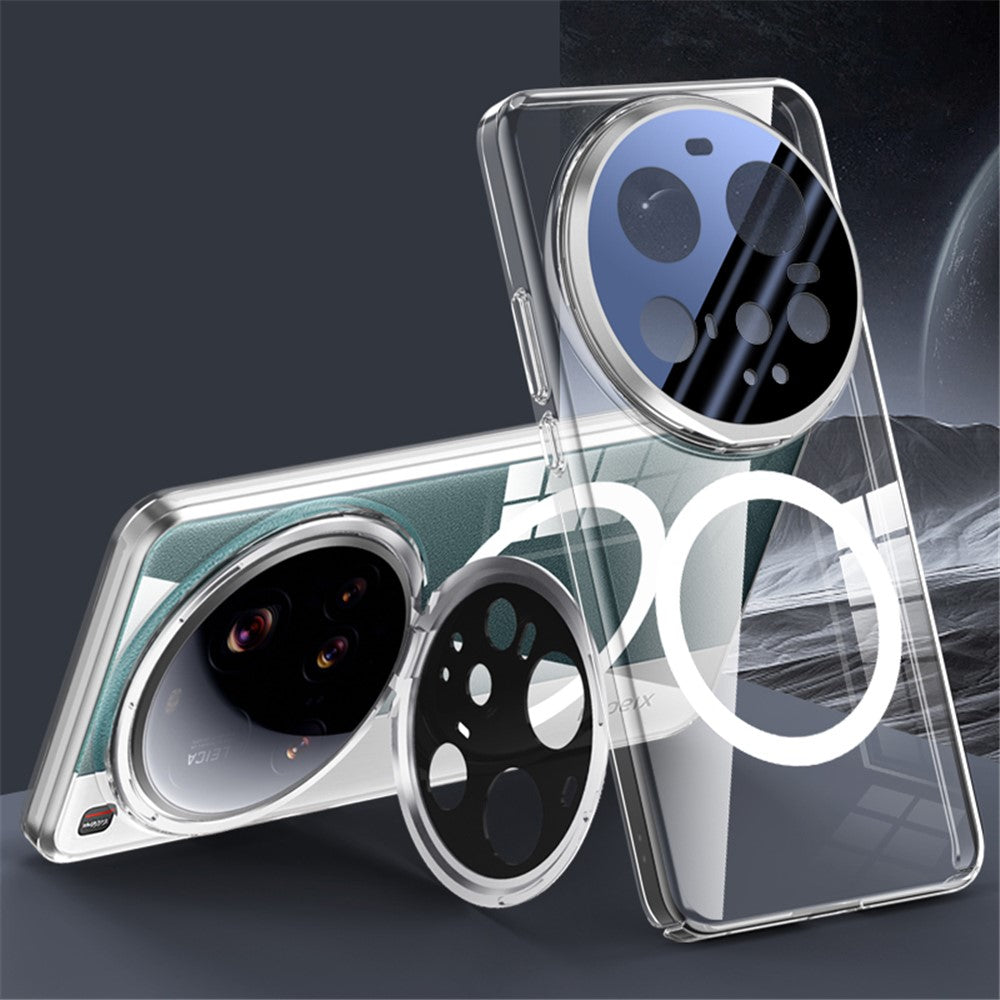 For Xiaomi 15 Ultra Magnetic Case Lens Film Kickstand Clear PC Back Cover