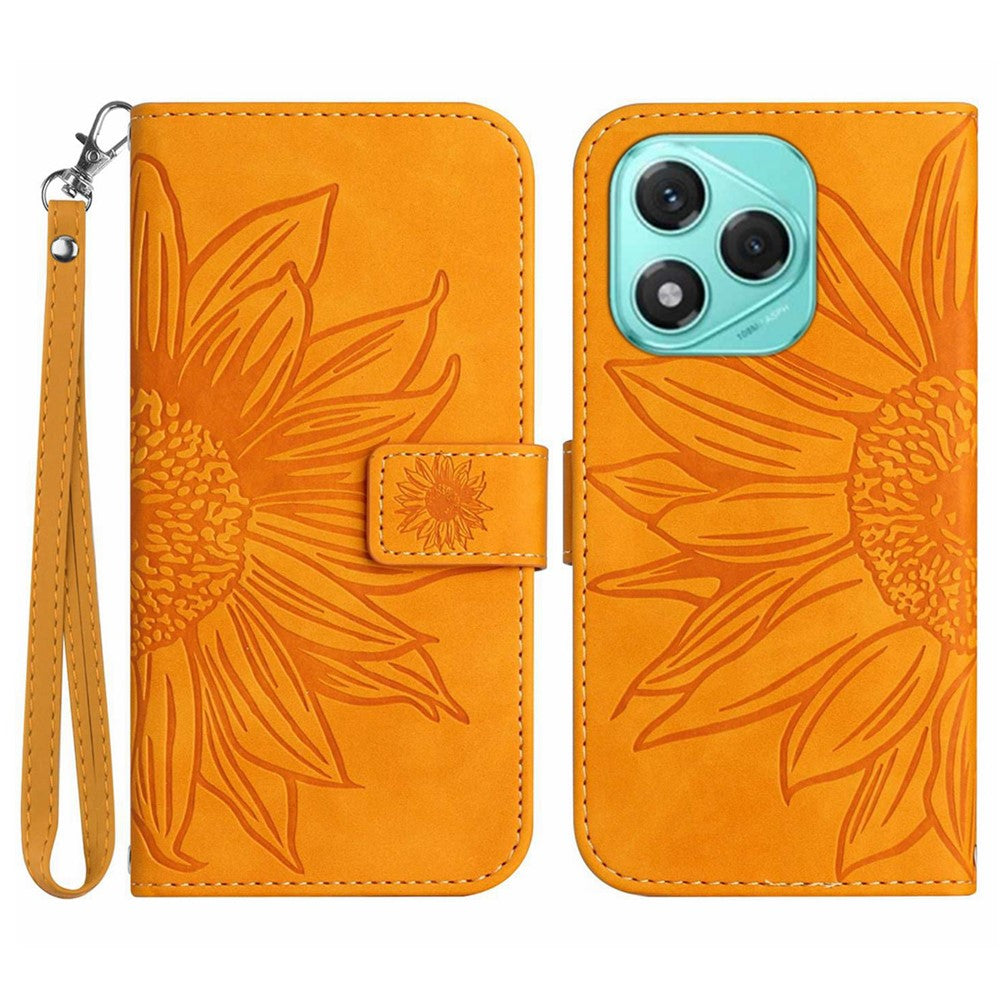 For Honor 400 Lite 5G Case Sunflower Imprint Leather Wallet Phone Cover with Wrist Strap