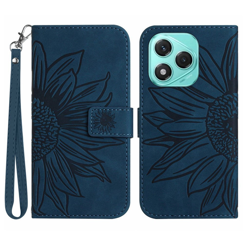 For Honor 400 Lite 5G Case Sunflower Imprint Leather Wallet Phone Cover with Wrist Strap