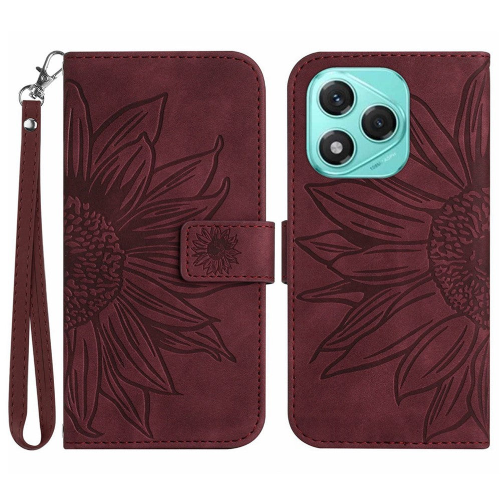 For Honor 400 Lite 5G Case Sunflower Imprint Leather Wallet Phone Cover with Wrist Strap