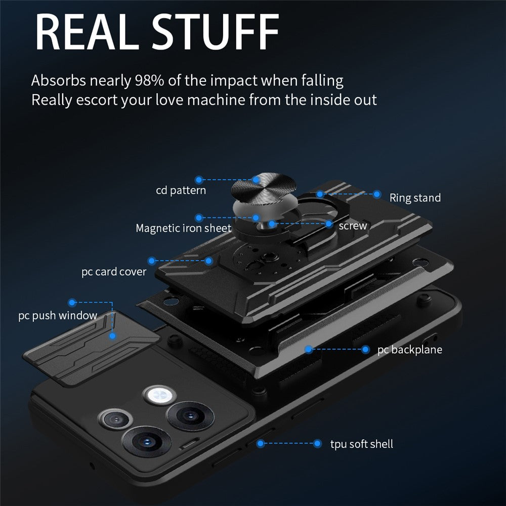 For Oppo Reno13 5G (Global) Case PC + TPU Kickstand Phone Back Cover with Camera Slider