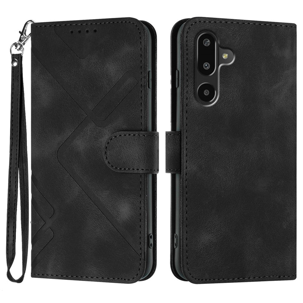 Til Samsung Galaxy M16 5G / Galaxy F16 5G Pung Etui Linje Præget PU Læder Telefoncover med Strop