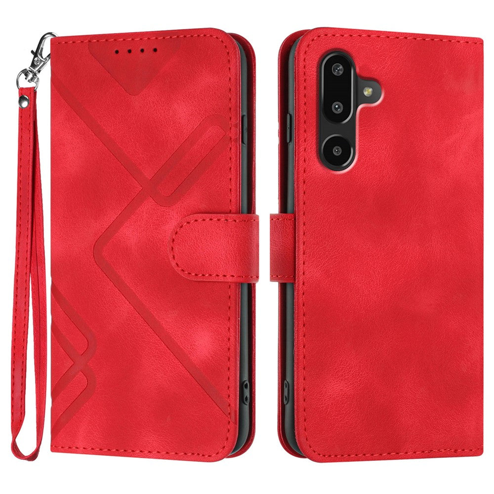 Til Samsung Galaxy M16 5G / Galaxy F16 5G Pung Etui Linje Præget PU Læder Telefoncover med Strop