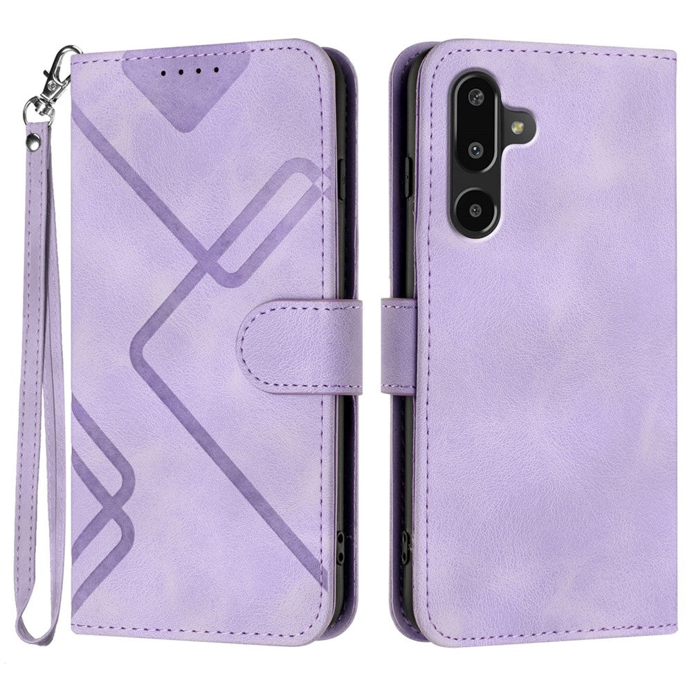 Til Samsung Galaxy M16 5G / Galaxy F16 5G Pung Etui Linje Præget PU Læder Telefoncover med Strop