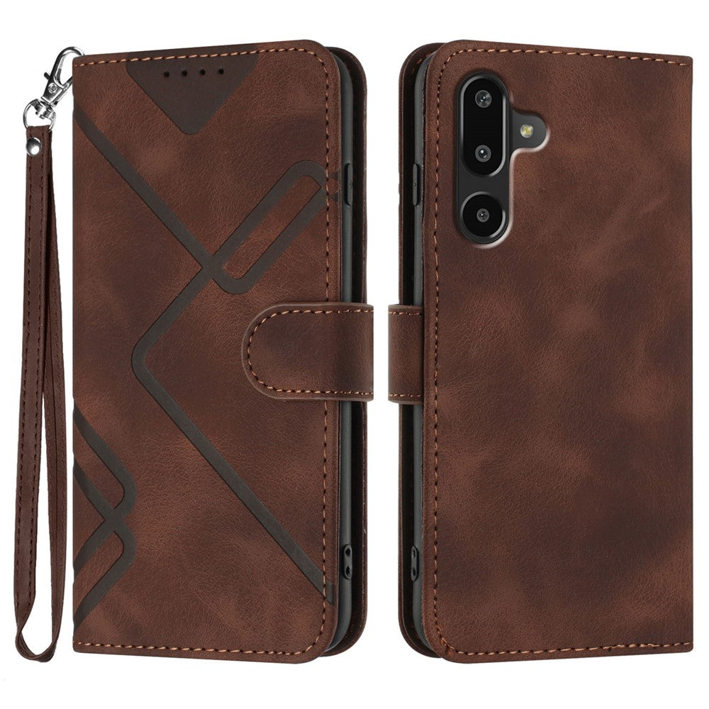 Til Samsung Galaxy M16 5G / Galaxy F16 5G Pung Etui Linje Præget PU Læder Telefoncover med Strop