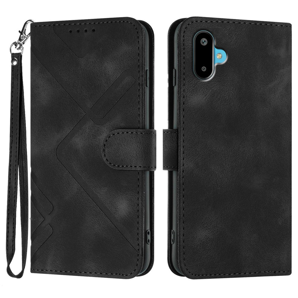 Til Samsung Galaxy M06 5G / Galaxy F06 5G Pung Etui Line Præget PU Læder Telefoncover med Rem