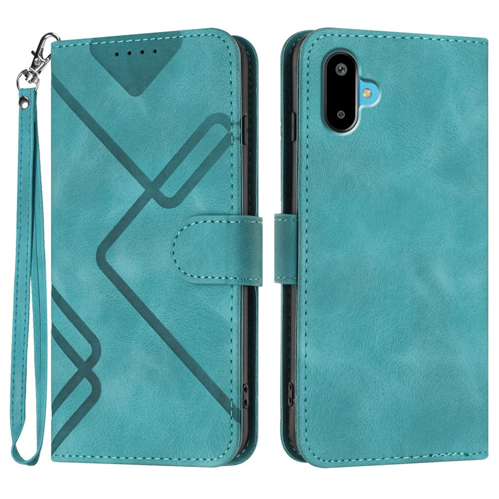 Til Samsung Galaxy M06 5G / Galaxy F06 5G Pung Etui Line Præget PU Læder Telefoncover med Rem