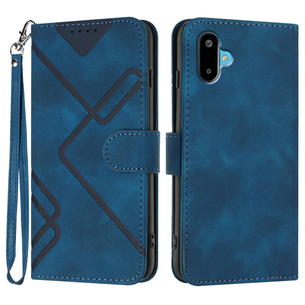 Til Samsung Galaxy M06 5G / Galaxy F06 5G Pung Etui Line Præget PU Læder Telefoncover med Rem