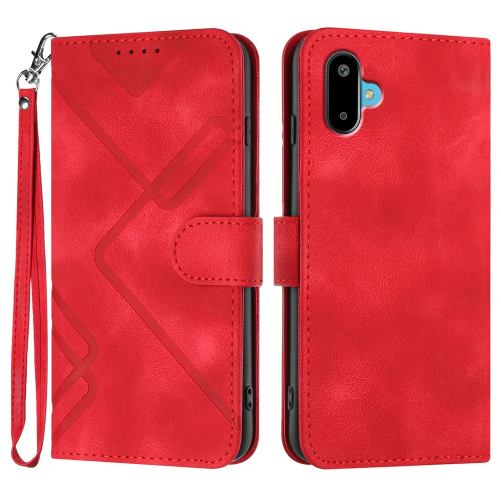 Til Samsung Galaxy M06 5G / Galaxy F06 5G Pung Etui Line Præget PU Læder Telefoncover med Rem