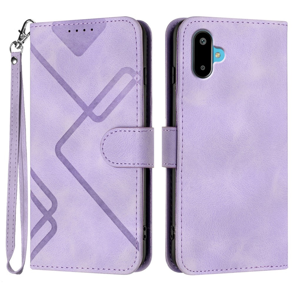 Til Samsung Galaxy M06 5G / Galaxy F06 5G Pung Etui Line Præget PU Læder Telefoncover med Rem