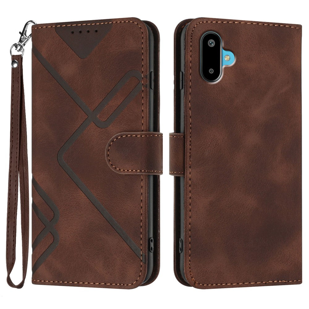 Til Samsung Galaxy M06 5G / Galaxy F06 5G Pung Etui Line Præget PU Læder Telefoncover med Rem