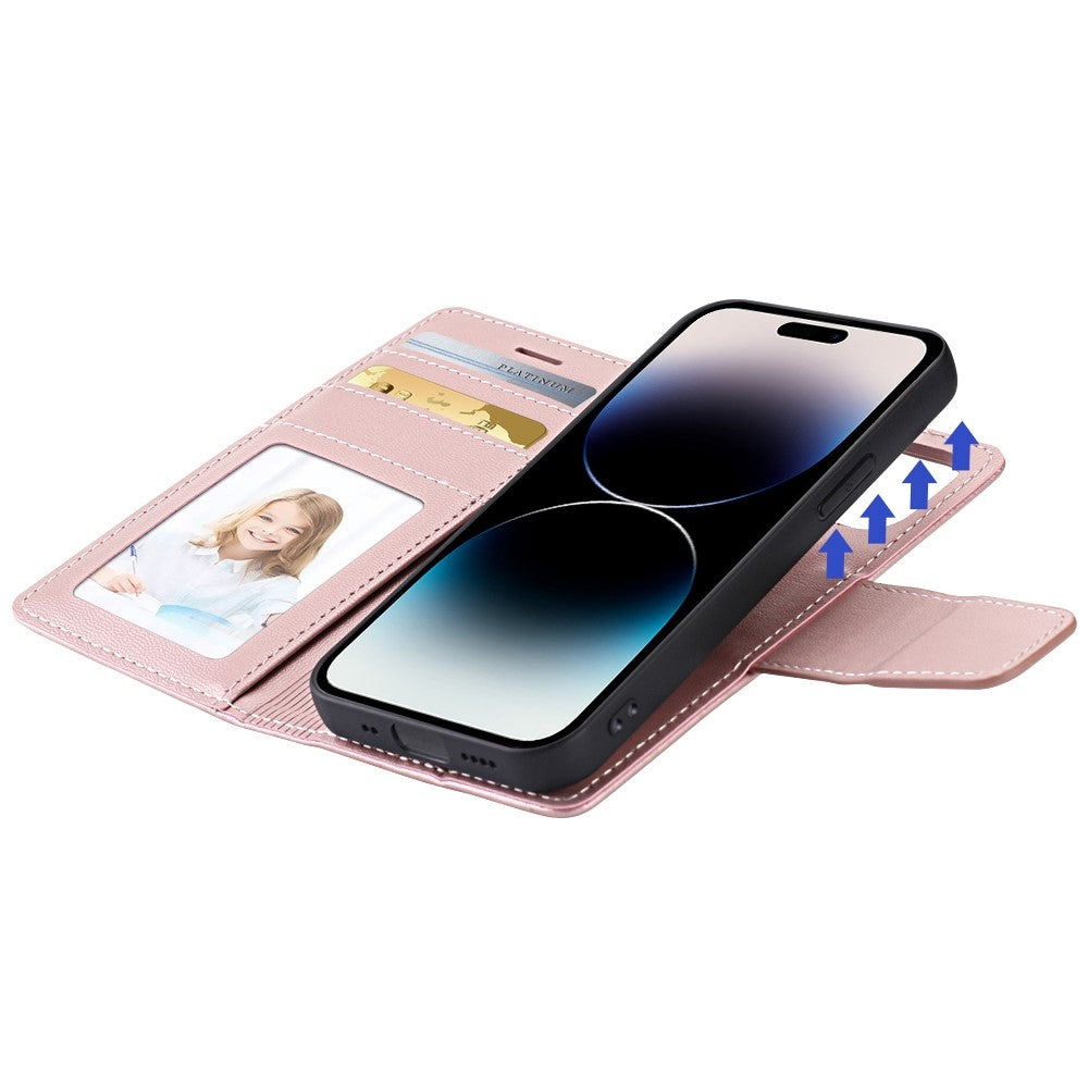 HANMAN Miro2 Series til iPhone 14 Pro PU-læderpungtelefoncover med magnetisk aftagelig stander og flipcover