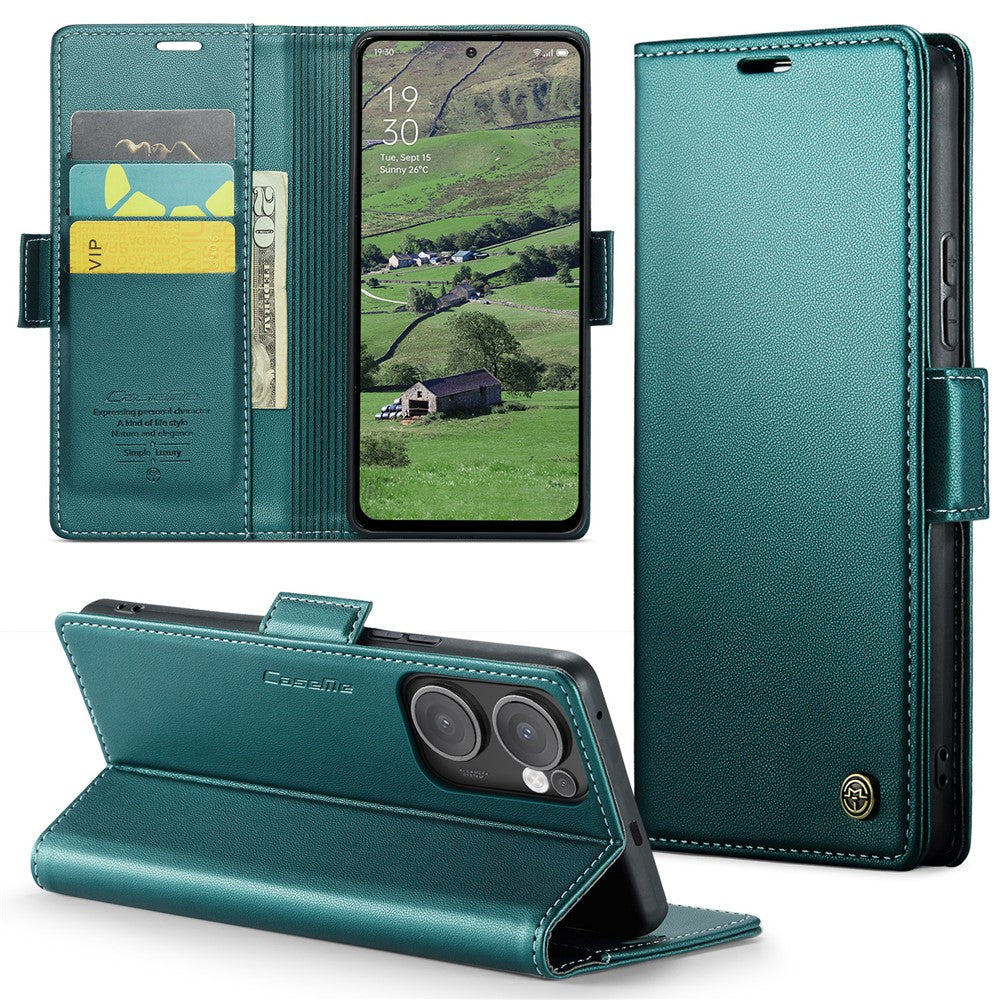 CASEME cover 023-serien til Oppo Reno13 F 5G (Reno 13 FS 5G) / 4G, RFID-blokerende læderpung med stativ