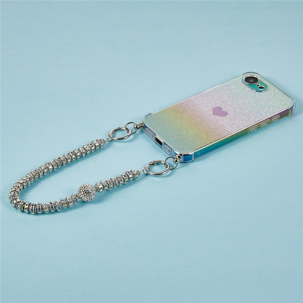 Til iPhone 17e / 16e cover, hjerteglimmer gradient TPU telefonbagcover med rhinstensrem