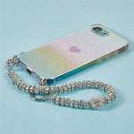 Til iPhone 17e / 16e cover, hjerteglimmer gradient TPU telefonbagcover med rhinstensrem