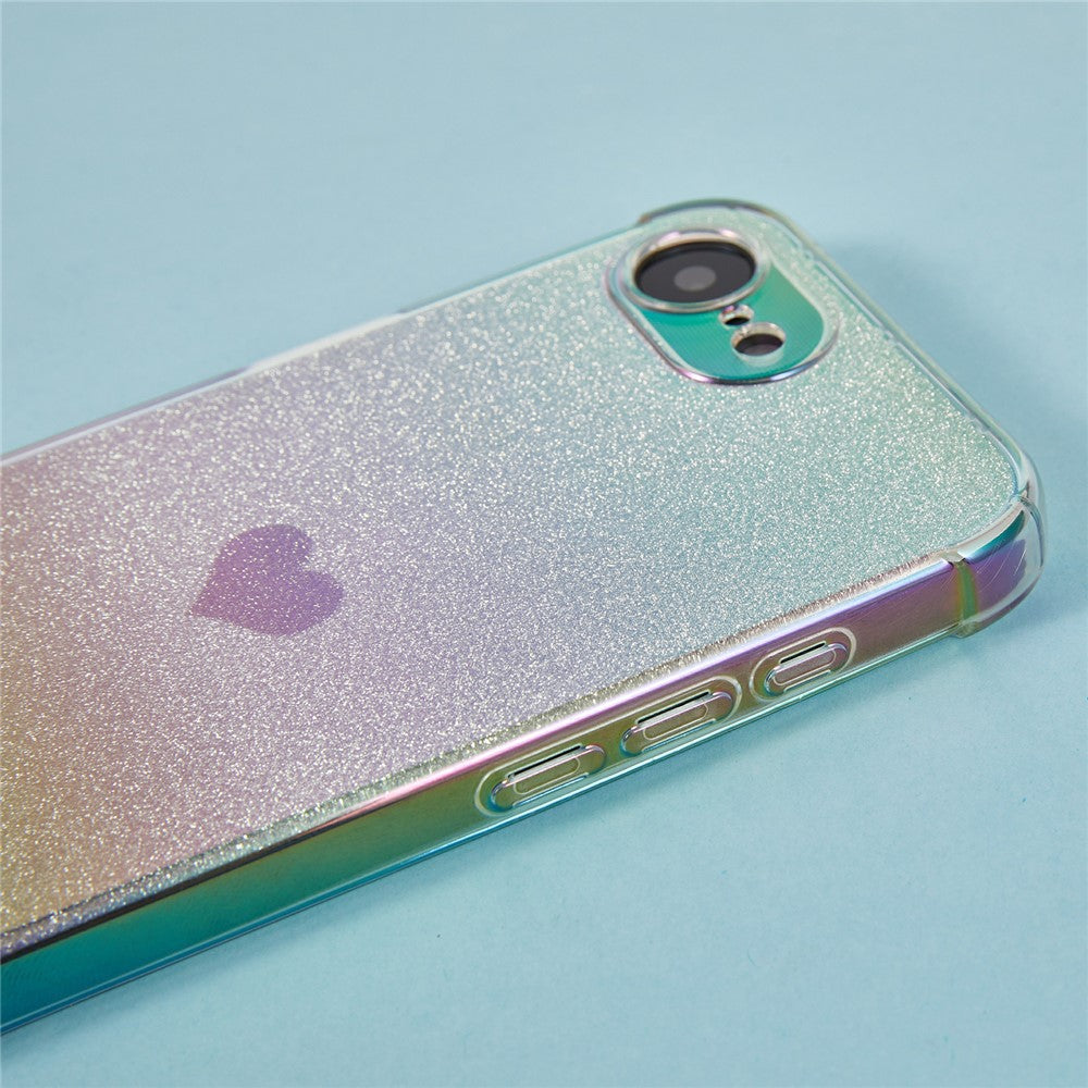 Til iPhone 17e / 16e cover, hjerteglimmer gradient TPU telefonbagcover med rhinstensrem