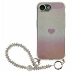 Til iPhone 17e / 16e cover, hjerteglimmer gradient TPU telefonbagcover med rhinstensrem