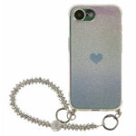 Til iPhone 17e / 16e cover, hjerteglimmer gradient TPU telefonbagcover med rhinstensrem