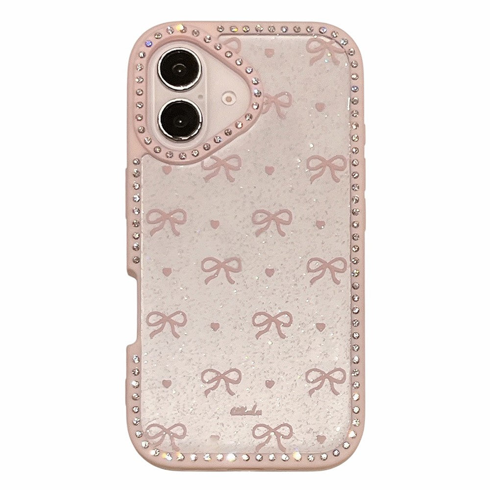 For iPhone 16 Case Epoxy Design TPU + PC Phone Cover with Bowknot Pattern, Rhinestone Decor