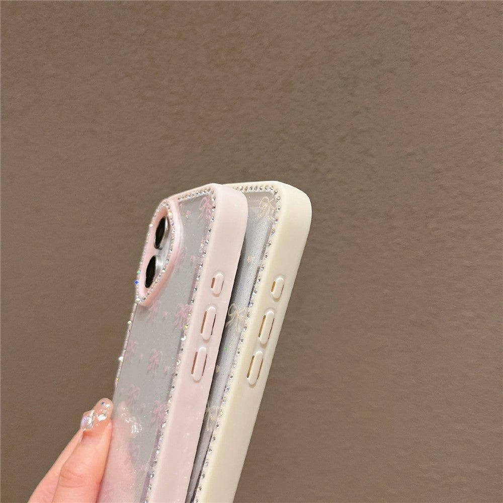 For iPhone 16 Case Epoxy Design TPU + PC Phone Cover with Bowknot Pattern, Rhinestone Decor