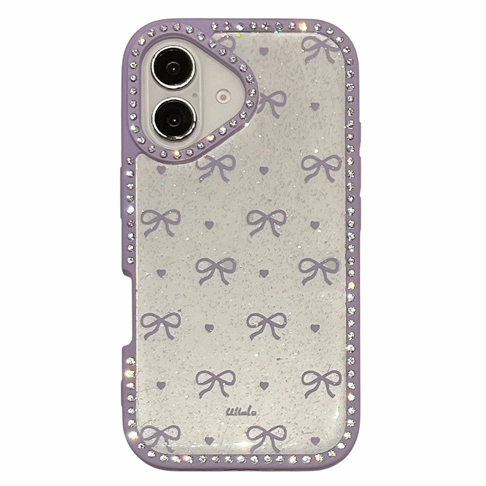 For iPhone 16 Case Epoxy Design TPU + PC Phone Cover with Bowknot Pattern, Rhinestone Decor