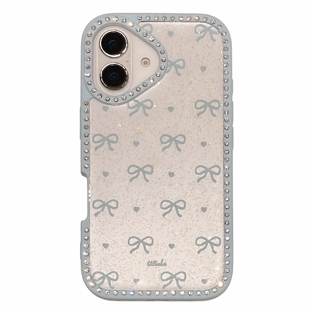 For iPhone 16 Case Epoxy Design TPU + PC Phone Cover with Bowknot Pattern, Rhinestone Decor