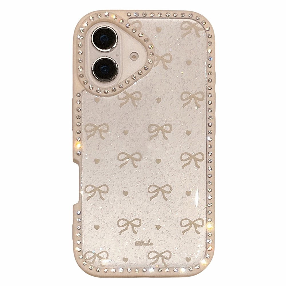 For iPhone 16 Case Epoxy Design TPU + PC Phone Cover with Bowknot Pattern, Rhinestone Decor
