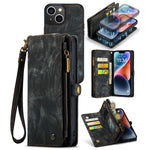 CASEME 008-serien til iPhone 14 PU-læder lynlåslomme aftageligt magnetisk telefoncover multifunktionelt pungstativcover med strop