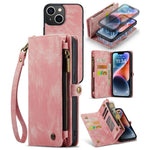 CASEME 008-serien til iPhone 14 PU-læder lynlåslomme aftageligt magnetisk telefoncover multifunktionelt pungstativcover med strop