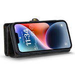 CASEME 008 Series for iPhone 14 Plus PU Leather Detachable Magnetic Handbag Phone Case Multi-Functional Zipper Pocket Wallet Stand Cover with Strap