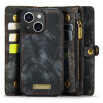 CASEME 008 Series for iPhone 14 Plus PU Leather Detachable Magnetic Handbag Phone Case Multi-Functional Zipper Pocket Wallet Stand Cover with Strap